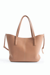 Pu Leather Large Tote Bag with Matching Zipper Pouch  2PCS Set - Nude