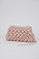 Puffy Quilted Satin Clucth Bag with Detachable Crossbody Strap - Beige