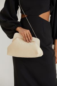 Asymmetrical Braided Pu Leather Clutch Bag With Detachable Strap - Cream
