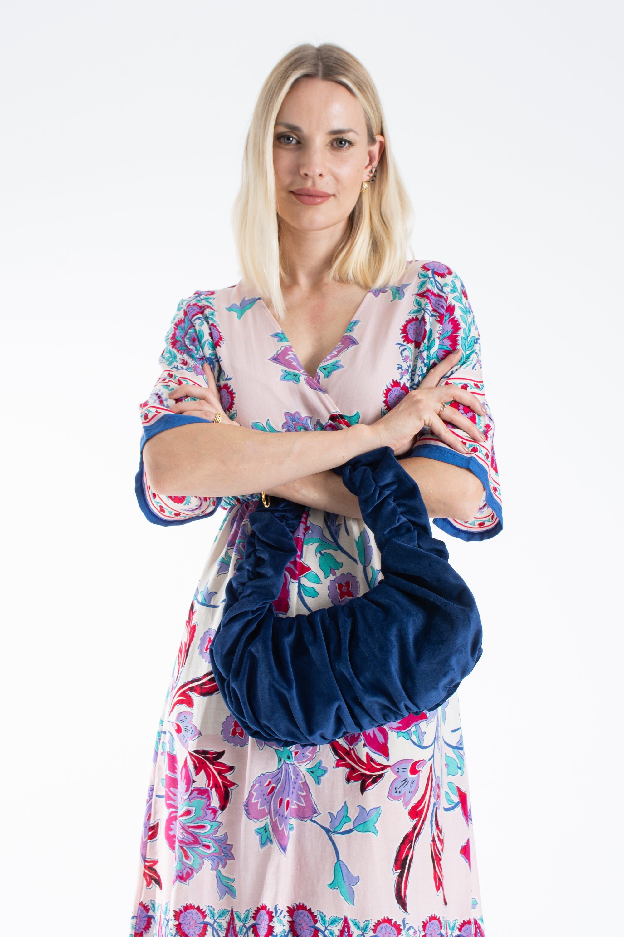 Pleated Shoulder Bag - Dark Blue