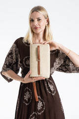 Woven Pu Leather Flap Closure Wristlet & Clutch&Crossbody  3-in-1 - Cream