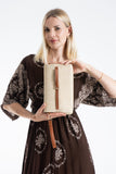 Woven Pu Leather Flap Closure Wristlet & Clutch&Crossbody  3-in-1 - Cream