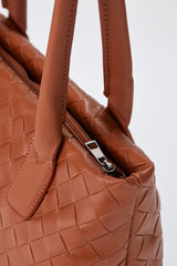 Braided Pu Leather Shoulder Bag - Brown