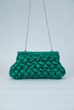 Puffy Quilted Satin Clucth Bag with Detachable Crossbody Strap - Green