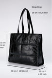 Quilted Crinkle Patent Pu Leather Tote Bag - Black