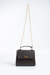 Pu Leather Top Handle Satchel Crossbody Bag - Brown