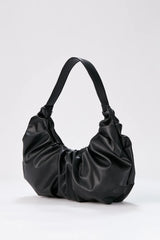 Pu Leather Pleated Shoulder Bag - Black