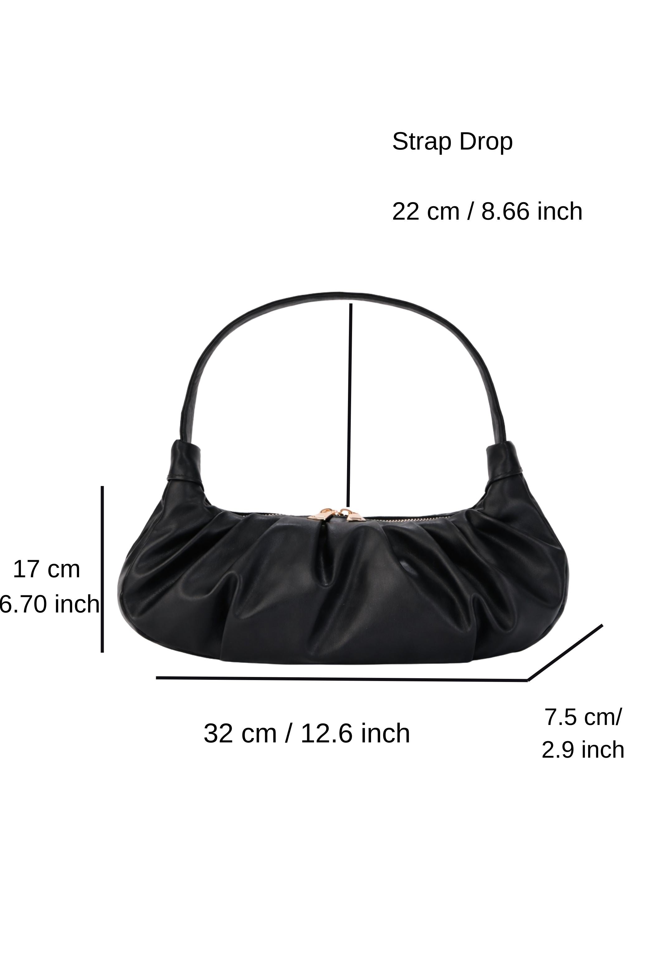 Pleated Pu Leather Shoulder Bag - Black