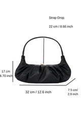 Pleated Pu Leather Shoulder Bag - Black