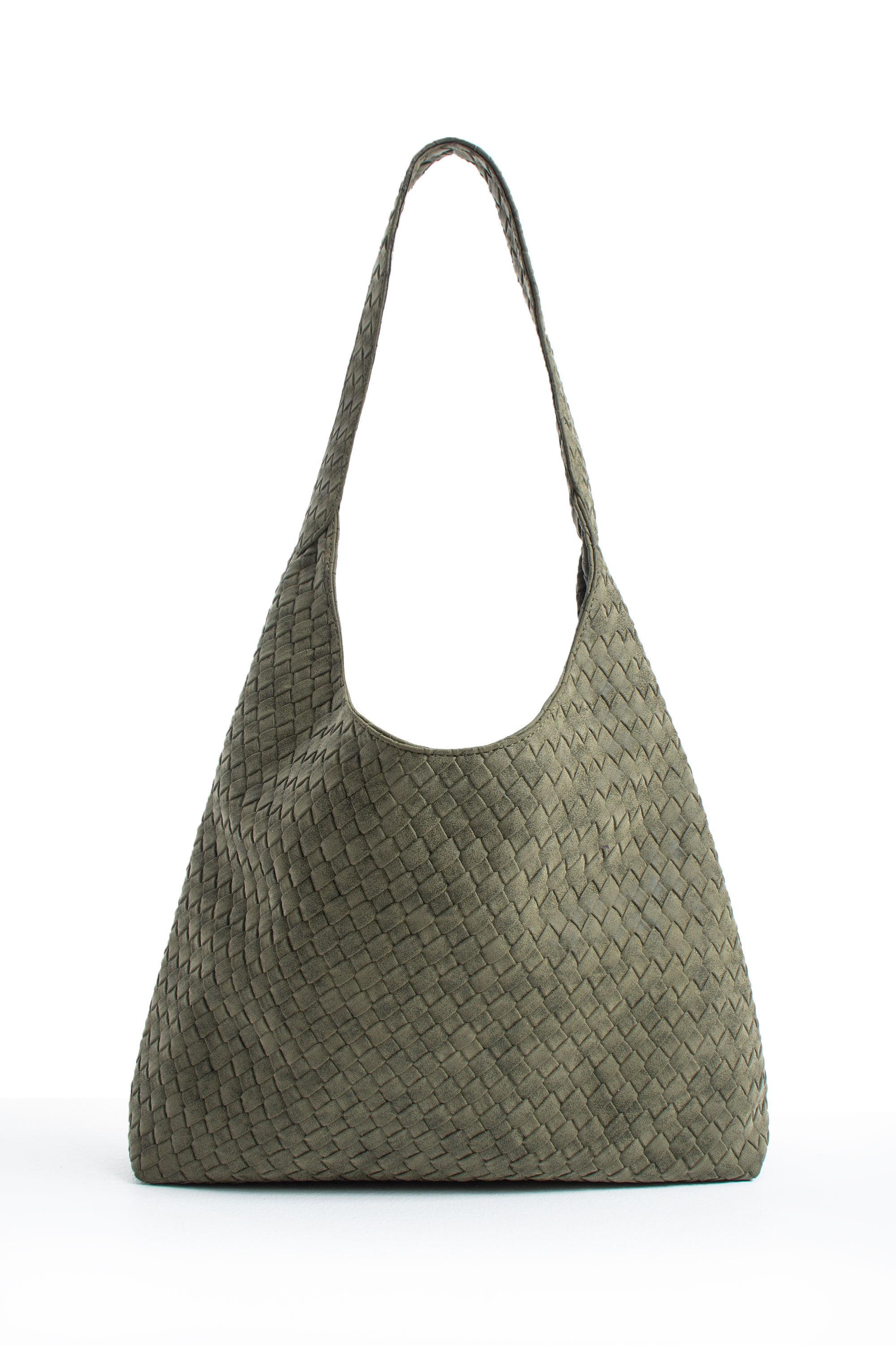 Woven Suede Slouchy Tote Bag with Matching Zipper Pouch 2PCS Set - Khaki