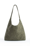 Woven Suede Slouchy Tote Bag with Matching Zipper Pouch 2PCS Set - Khaki