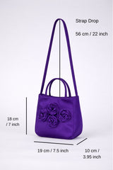 Floral Satin Handbag with Detachable Crossbody Strap - Purple