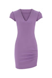 V-Neck Gathered Hip Mini Dress - Lilac