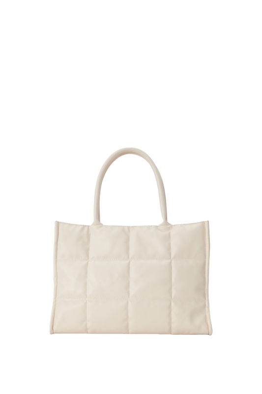 Quilted Vegan Leather Tote Bag - Cream