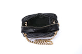 Horizontal Quilt Vegan Leather Camera Bag - Black And Gold