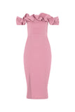Ruffle Off The Shoulder Midi Dress - Powder Pink