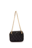 Horizontal Quilt Vegan Leather Camera Bag - Black And Gold