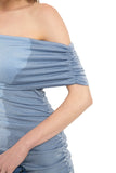 Shimmery One Shoulder Gathered Dress - Baby Blue