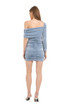 Shimmery One Shoulder Gathered Dress - Baby Blue