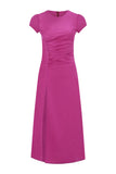 Silky Satin Midi Dress With Side Slit - Fuchsia Pink
