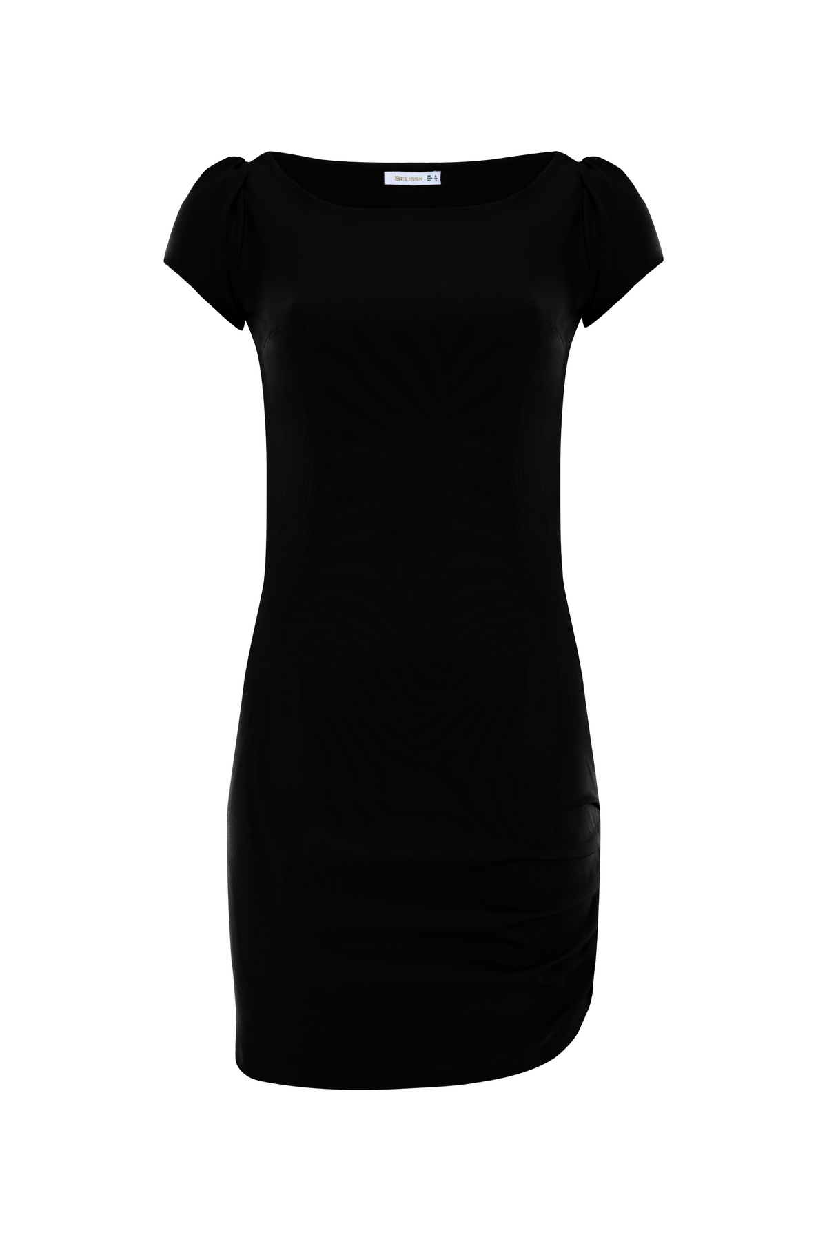Bateau Neck Gathered Hip Mini Dress - Black