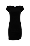 Bateau Neck Gathered Hip Mini Dress - Black