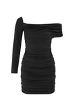 One Shoulder Gathered Dress - Black