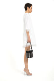 Faux Feather Trim One Shoulder Dress - White