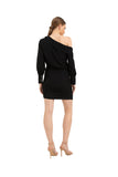 One Shoulder Mini Crepe Shirt Dress - Black