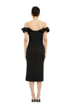 Ruffle Off The Shoulder Midi Dress - Black