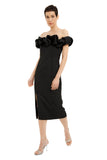 Ruffle Off The Shoulder Midi Dress - Black