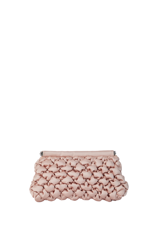 Quilted Satin Clutch Bag - Nude