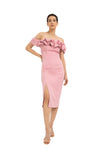 Ruffle Off The Shoulder Midi Dress - Powder Pink