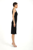 Square Neck Gathered Waist Midi Dress - Black