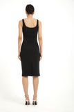 Square Neck Gathered Waist Midi Dress - Black