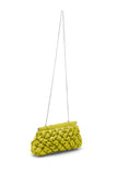 Quilted Satin Clutch Bag - Lime Green