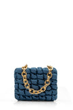 Quilted Satin Handbag - Blue