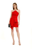 Pleat Detail Mini Dress - Red