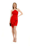 Pleat Detail Mini Dress - Red