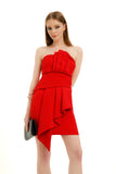 Pleat Detail Mini Dress - Red