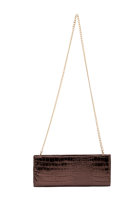 Textured Vegan Leather Clutch Bag - Bronze