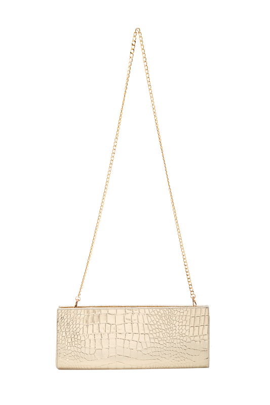 Textured Vegan Leather Clutch Bag - Gold