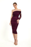 One Shoulder Mesh Ruched Midi Dress - Plum