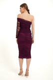 One Shoulder Mesh Ruched Midi Dress - Plum