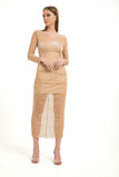 Diana Shimmery Mesh Midi Dress - Nude