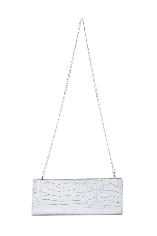 Textured Vegan Leather Clutch Bag - Silver