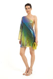 One Shoulder Sequin Mini Dress - Multi-Coloured