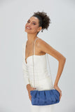 Pleated Satin Clutch Bag - Blue