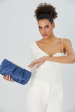 Pleated Satin Clutch Bag - Blue