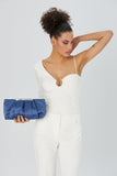 Pleated Satin Clutch Bag - Blue